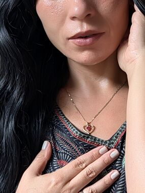 14kt Gold old Heart Pendant  with Pink Gem